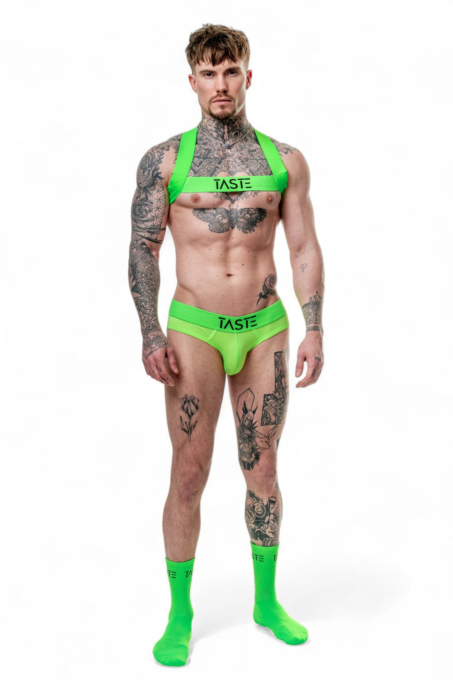 TASTE Brief Harness & Socks Set | Neon Green