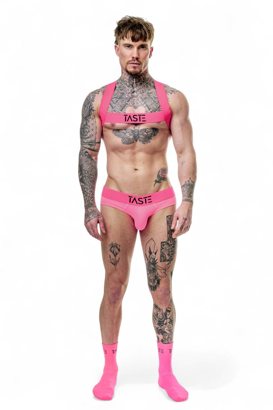 TASTE Brief Harness & Socks Set | Neon Pink