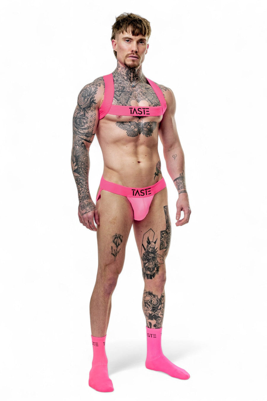 TASTE Jockstrap Harness & Socks Set | Neon Pink