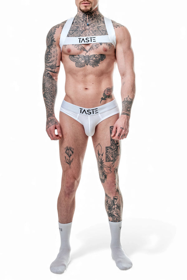 TASTE | Signature White Briefs, Harness & Socks Set