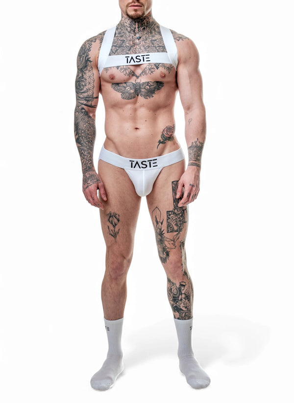 TASTE | Signature White Jockstrap, Harness & Socks Set